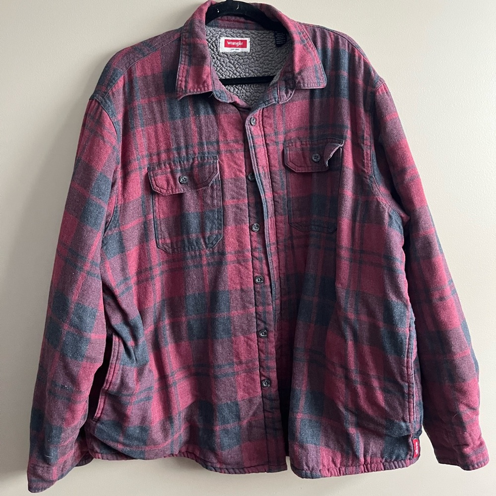 MEN'S WRANGLER® AUTHENTICS SHERPA LINED FLANNEL SHIRT IN ZINFINDEL HEATHER